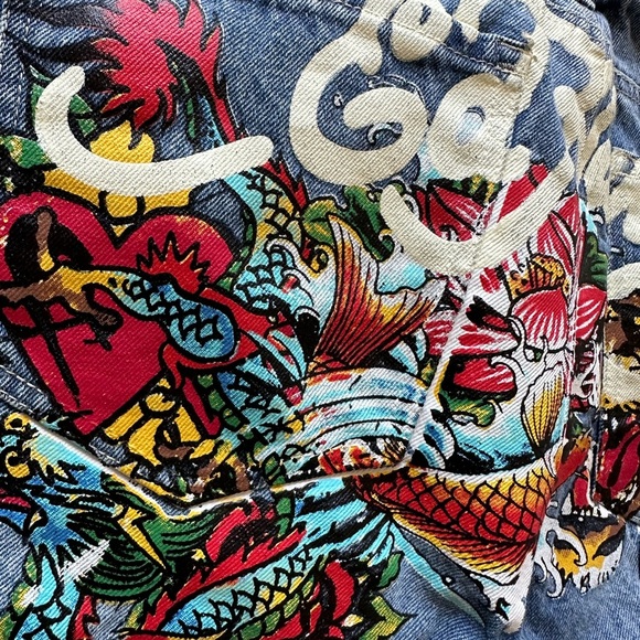 Ed Hardy Baggy Jeans Light Wash Sz 30 Full Print Back Side Y2K 90s Vibes, Rare - Picture 4 of 12